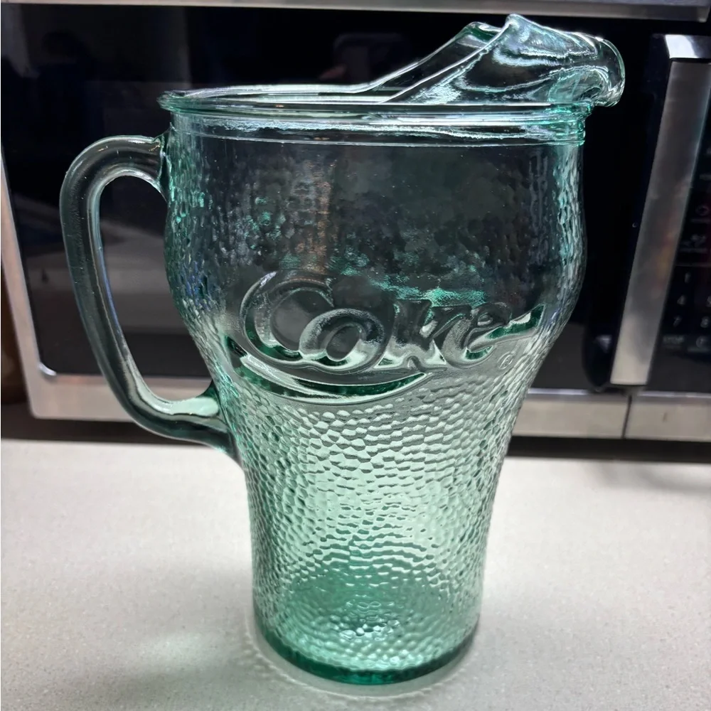 Coca Cola Textured Green Glass Pitcher